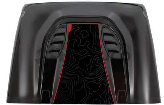 Topographical Hard Rock/Anniversary JK 1941 Red Line Rubicon Blackout Hood Decal- Fits Jeep Wrangler JK Hood Decal (3 Pieces)