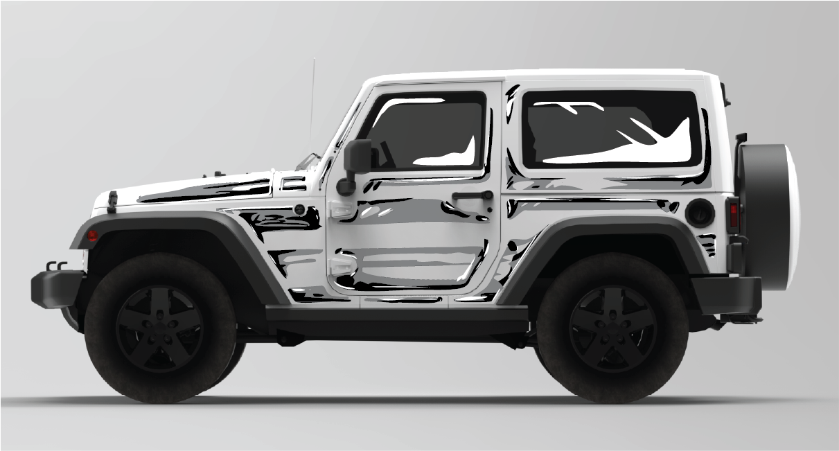 2 Door Jeep Wrangler JK: Comic Style Cel Shading Sketch Graphics Kit