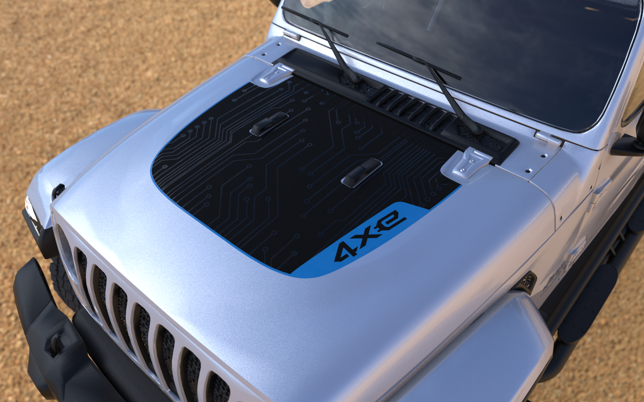 Printed Single Layer Circuit Board Blackout Hood Decal Fits Jeep Wrangler and Gladiator JL