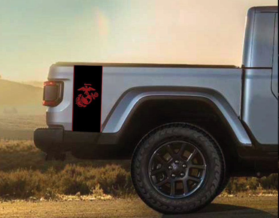 Marines Color Line Blackout Bed Stripe Decal Set- fits 2020 and Newer Jeep Gladiator & Trucks