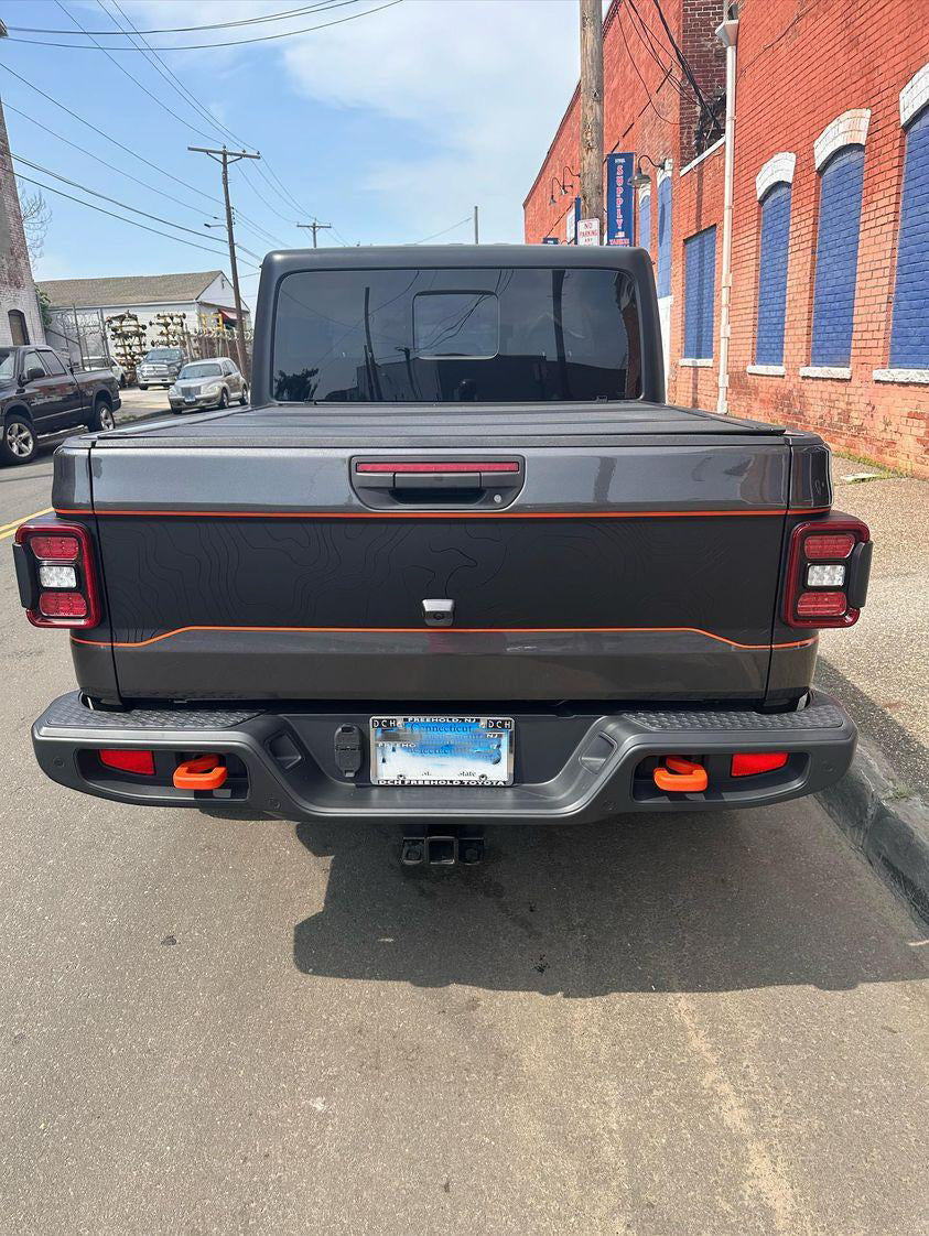 Blackout Arched Tailgate Orange Color Line Rubicon Mojave 3 Layer decal set- fits 2020 and newer Jeep Gladiator