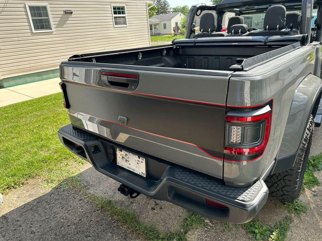 Blackout Arched Tailgate Red Color Line Rubicon Mojave 3 Layer decal set- fits 2020 and newer Jeep Gladiator