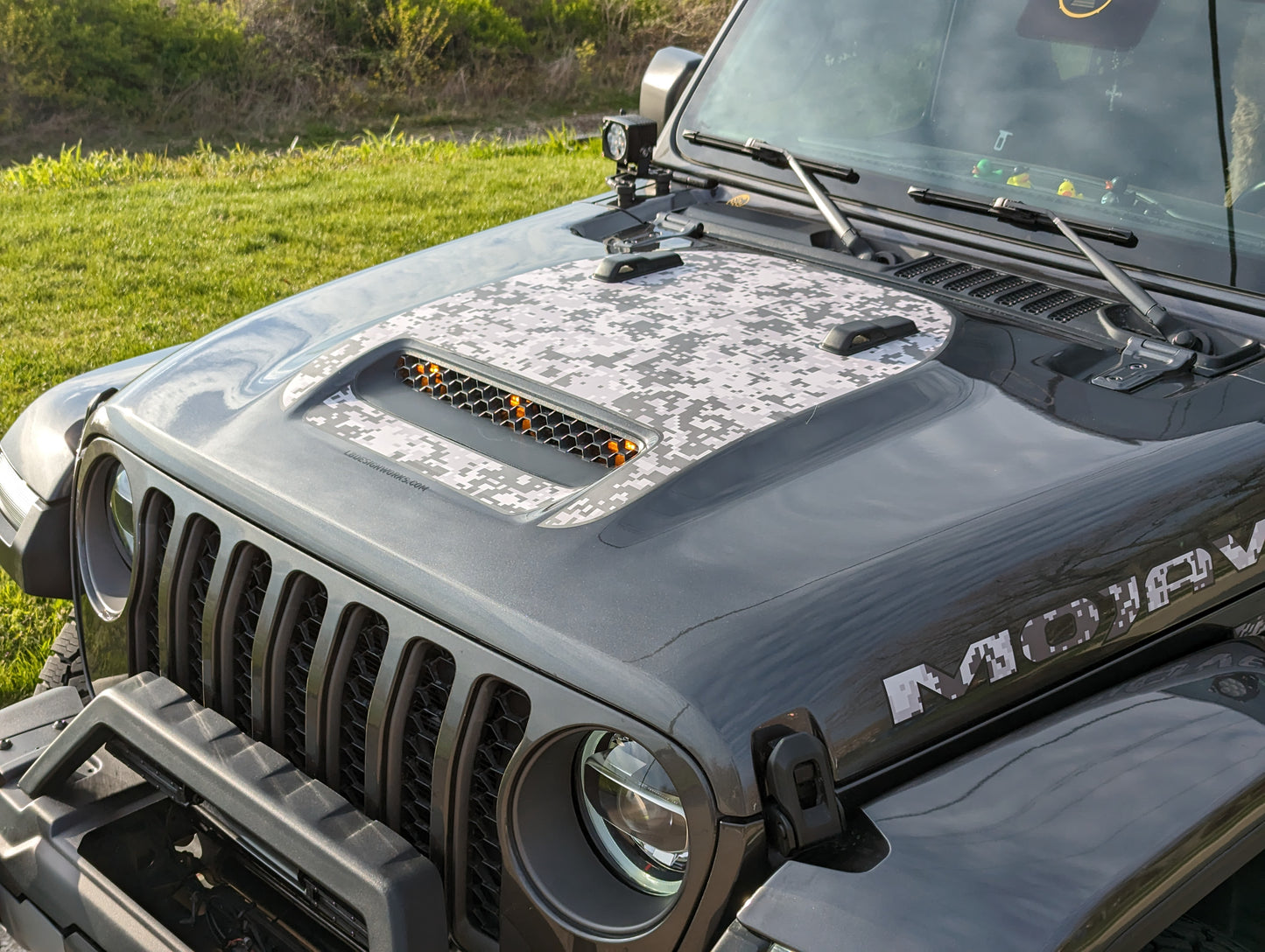 Digital Camouflage Printed Blackout Hood Rubicon Mojave decal set- fits 2020 and newer Jeep Gladiator