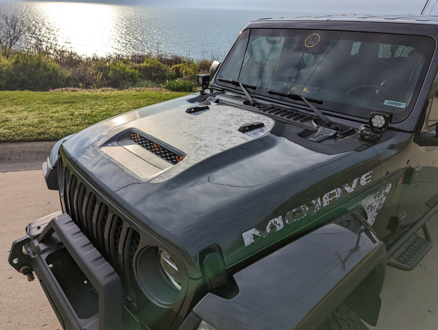 Digital Camouflage Printed Blackout Hood Rubicon Mojave decal set- fits 2020 and newer Jeep Gladiator