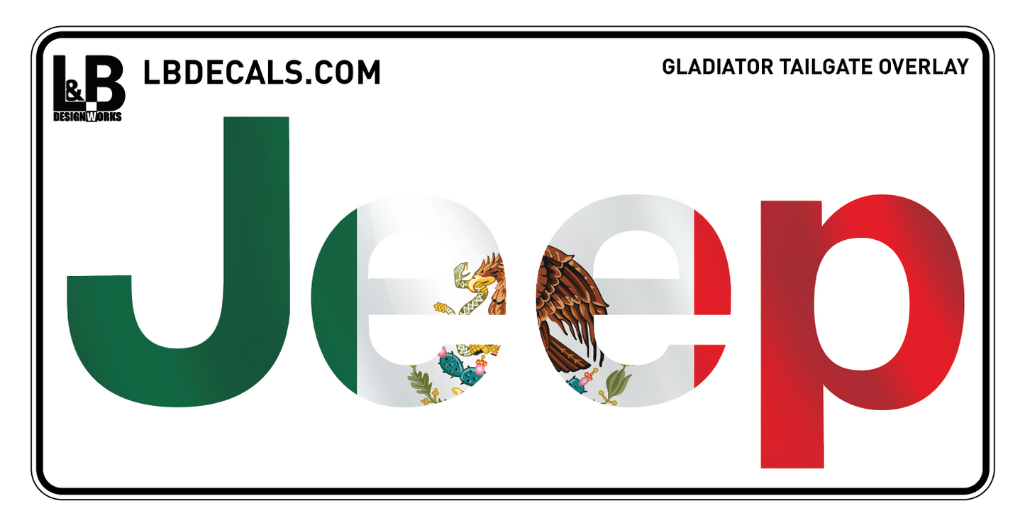 Mexican Flag Tailgate Jeep Overlay Vinyl Decal Set-Pair- fits Wrangler JL & Jeep Gladiator JT