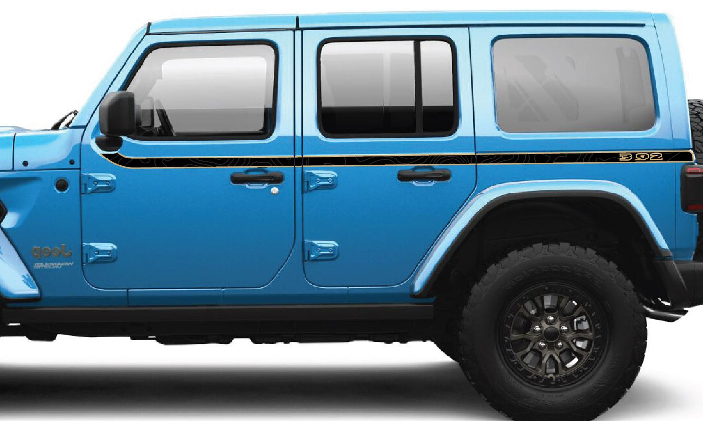 Topographical Body Stripe Color Line Rubicon Blackout Stripe Decal Set- fits 2018 and Newer Jeep Wrangler JL