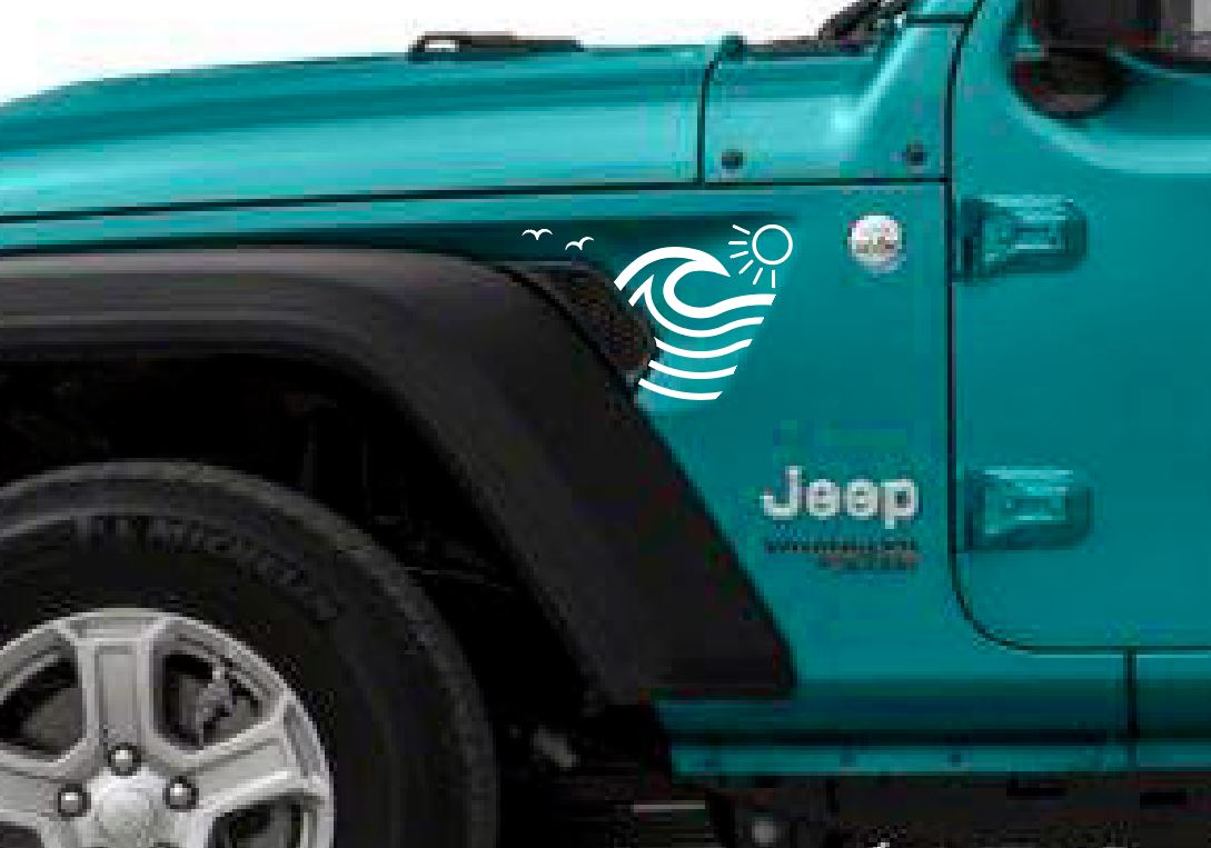 Wave Sun Beach-Hawaiian, California, Florida- Fits Jeep Wrangler & Gladiator JL Fender Vent Decal-Pair