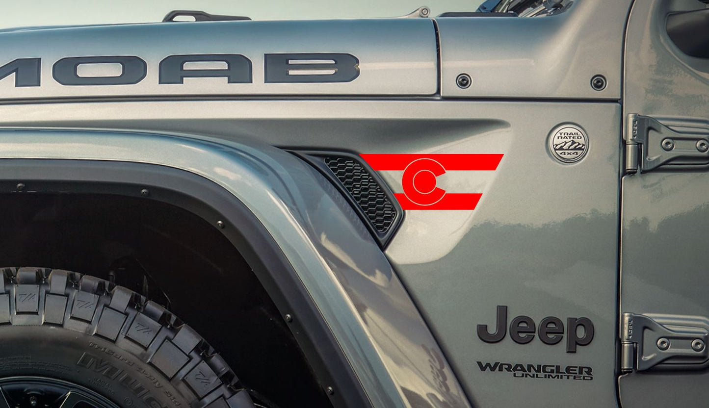 Colorado Flag Decal Accessories-Fits Jeep Wrangler JL & Gladiator Fender Vent