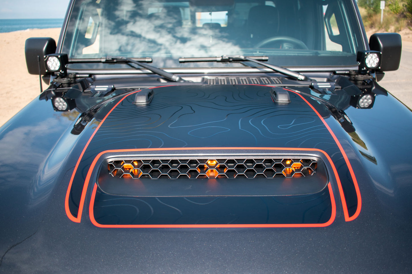 Topographical Color Line Mojave 392 Blackout Hood Decal- Fits Jeep Wrangler 392 & Gladiator Mojave Hood Decal (3 Pieces)