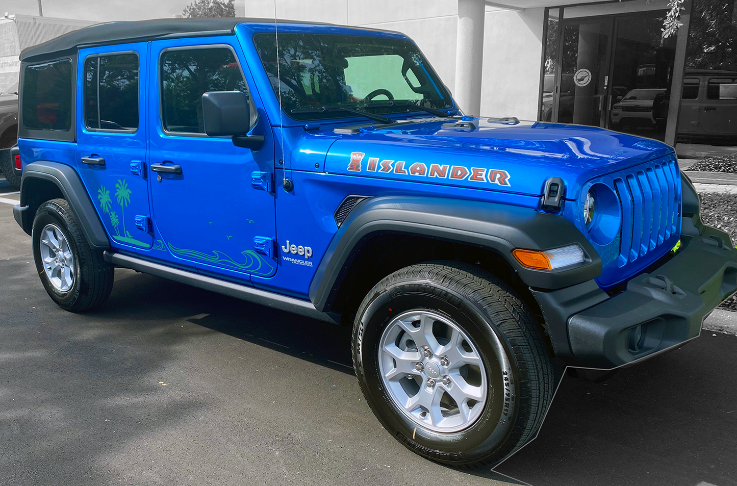 Jeep Side Palm Tree Beach Wave Decals-Hawaiian, California, Florida- Fits Jeep Wrangler & Gladiator JL Side Decal-Pair (8 Pieces)