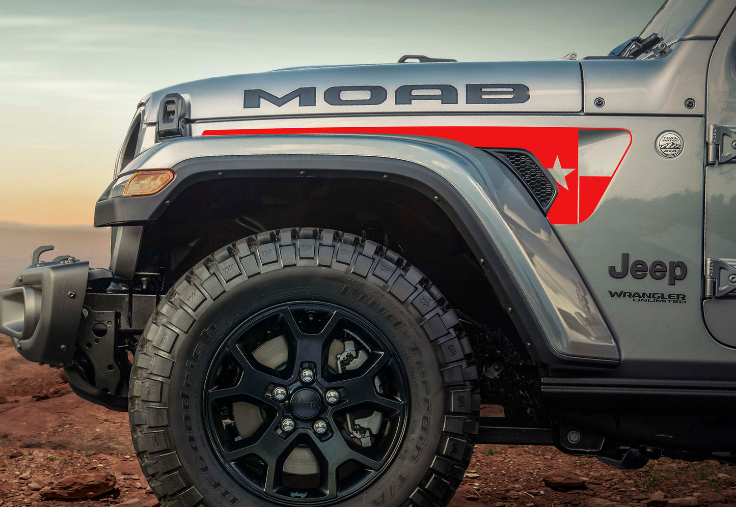 Long Texas Flag Vent Decal- Fits Jeep Wrangler & Gladiator Fender Vent Decal-Pair