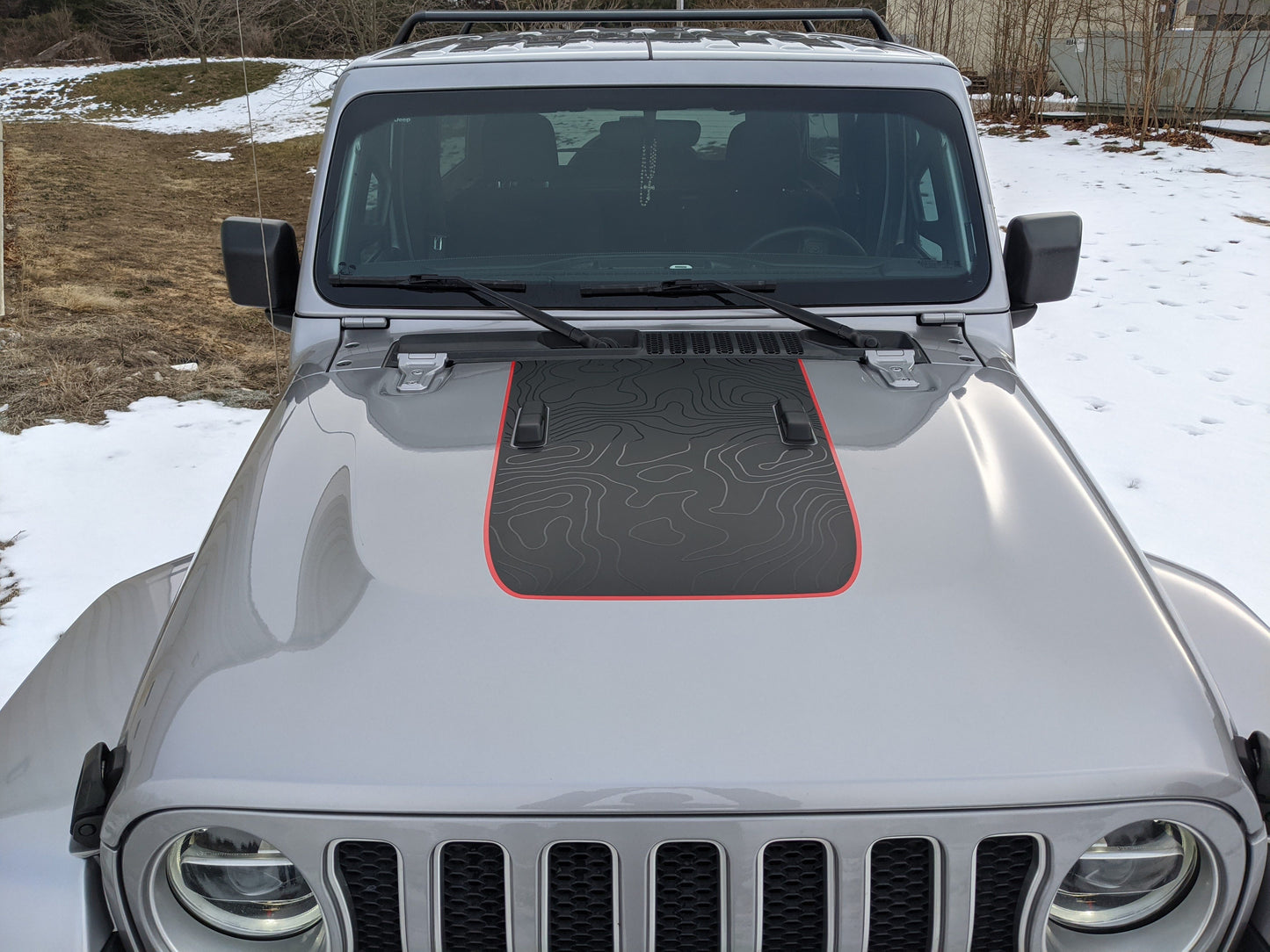 Topographical Accent Line Blackout Hood Decal- Fits Wrangler & Gladiator JL Hood Decal (3 Pieces)