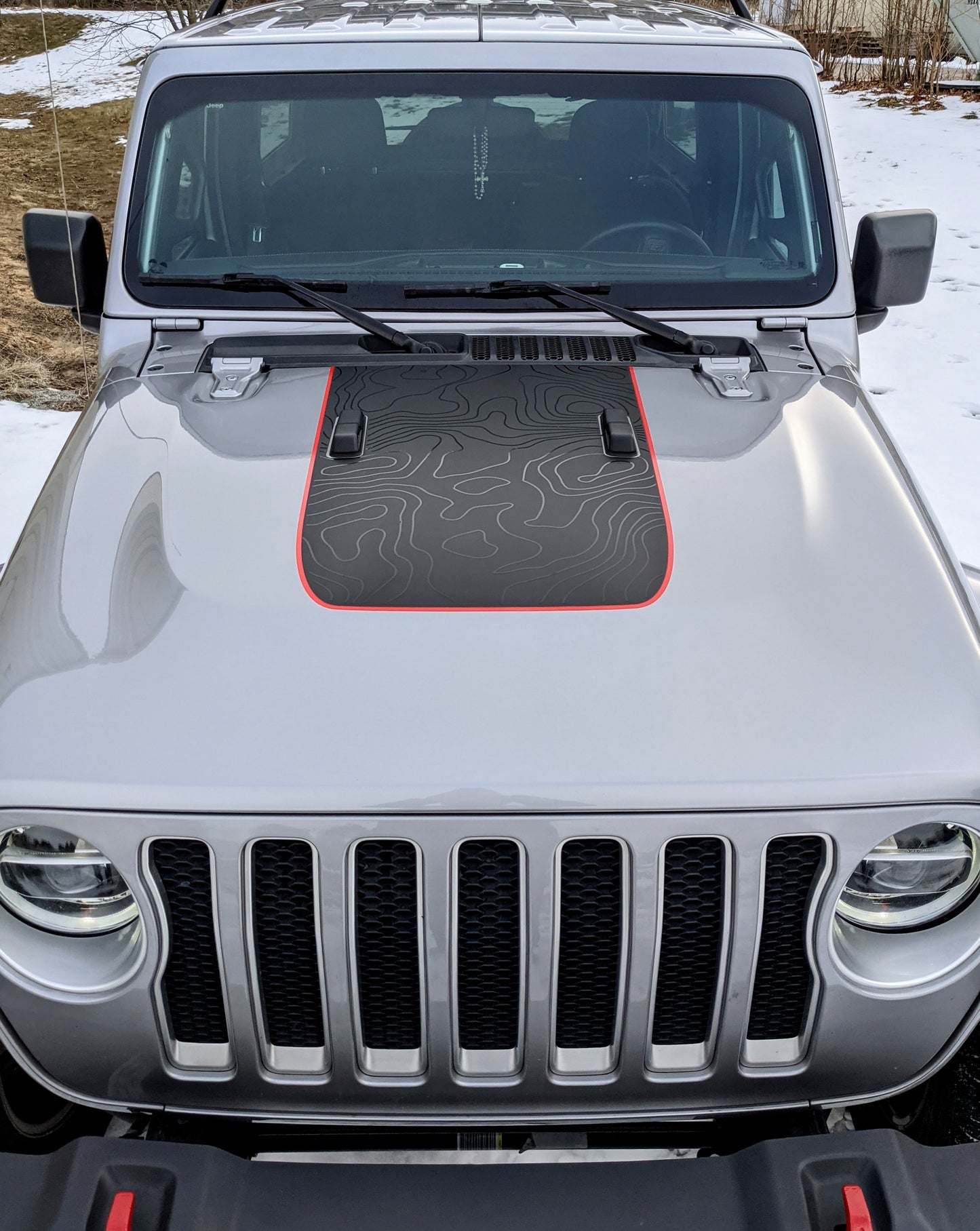 Topographical Accent Line Blackout Hood Decal- Fits Wrangler & Gladiator JL Hood Decal (3 Pieces)