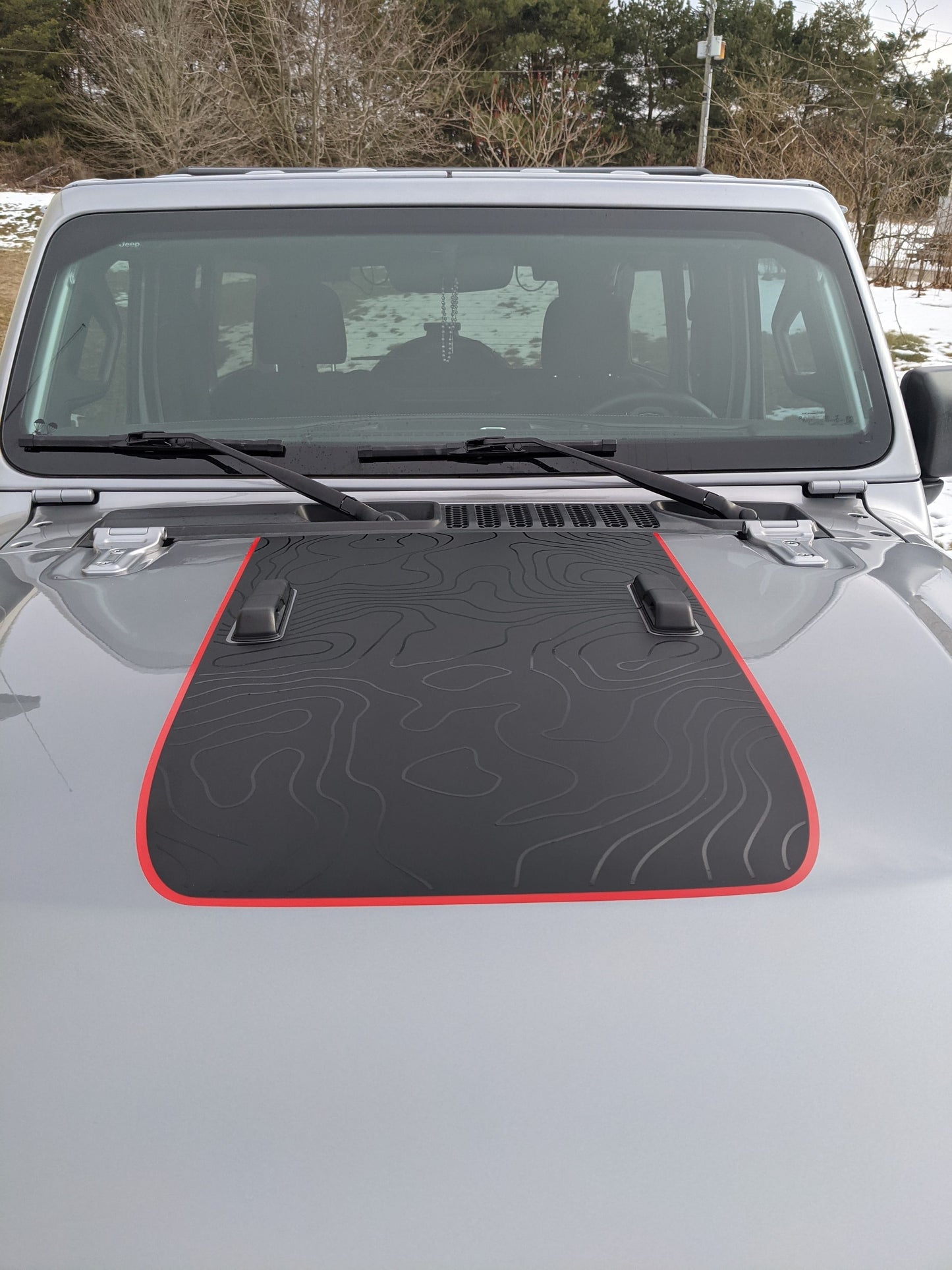 Open 1941 Topographical Red Line Rubicon Blackout Hood Decal- Fits Jeep Wrangler & Gladiator JL Hood Decal (3 Pieces)