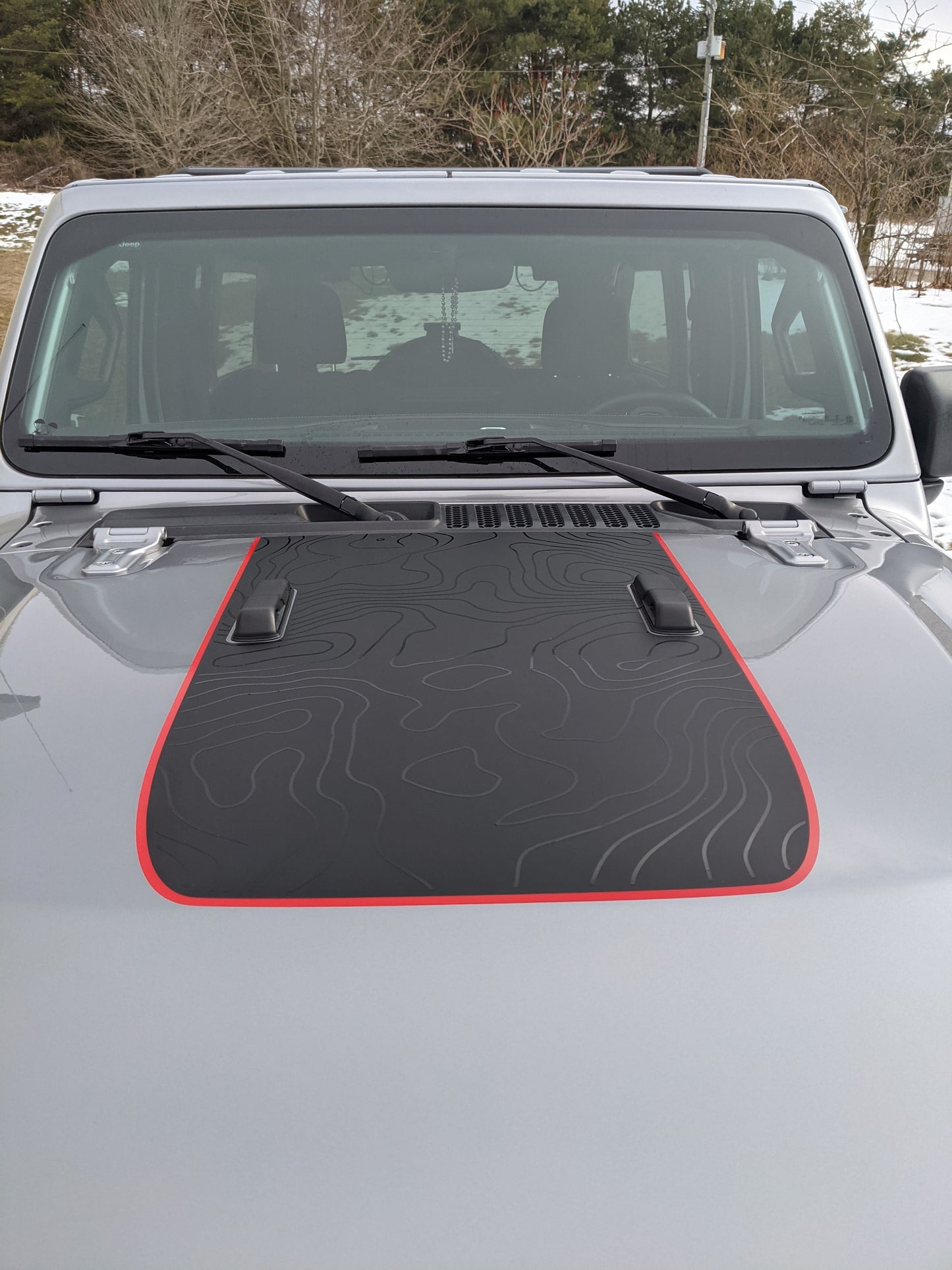 1941 Topographical Red Line Rubicon Blackout Hood Decal- Fits Jeep Wrangler & Gladiator JL Hood Decal (3 Pieces)