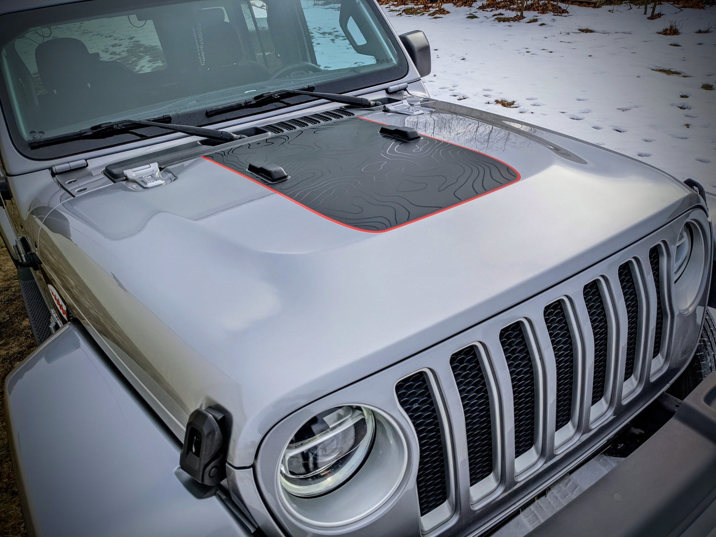 Topographical Accent Line Blackout Hood Decal- Fits Wrangler & Gladiator JL Hood Decal (3 Pieces)