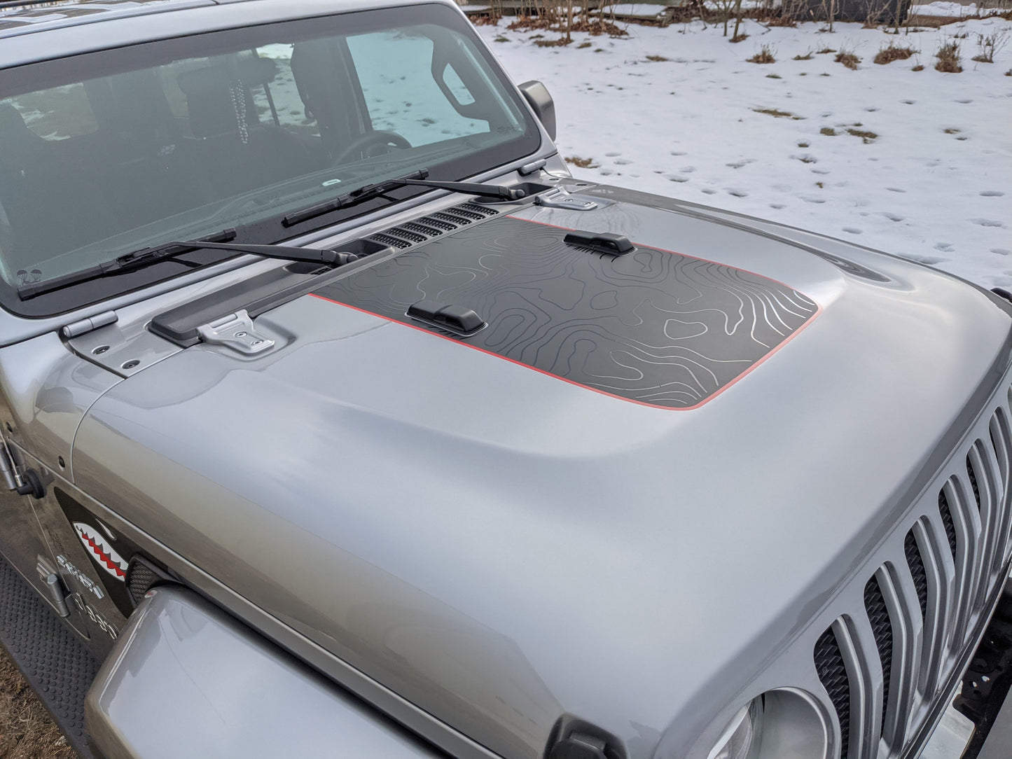 Topographical Accent Line Blackout Hood Decal- Fits Wrangler & Gladiator JL Hood Decal (3 Pieces)