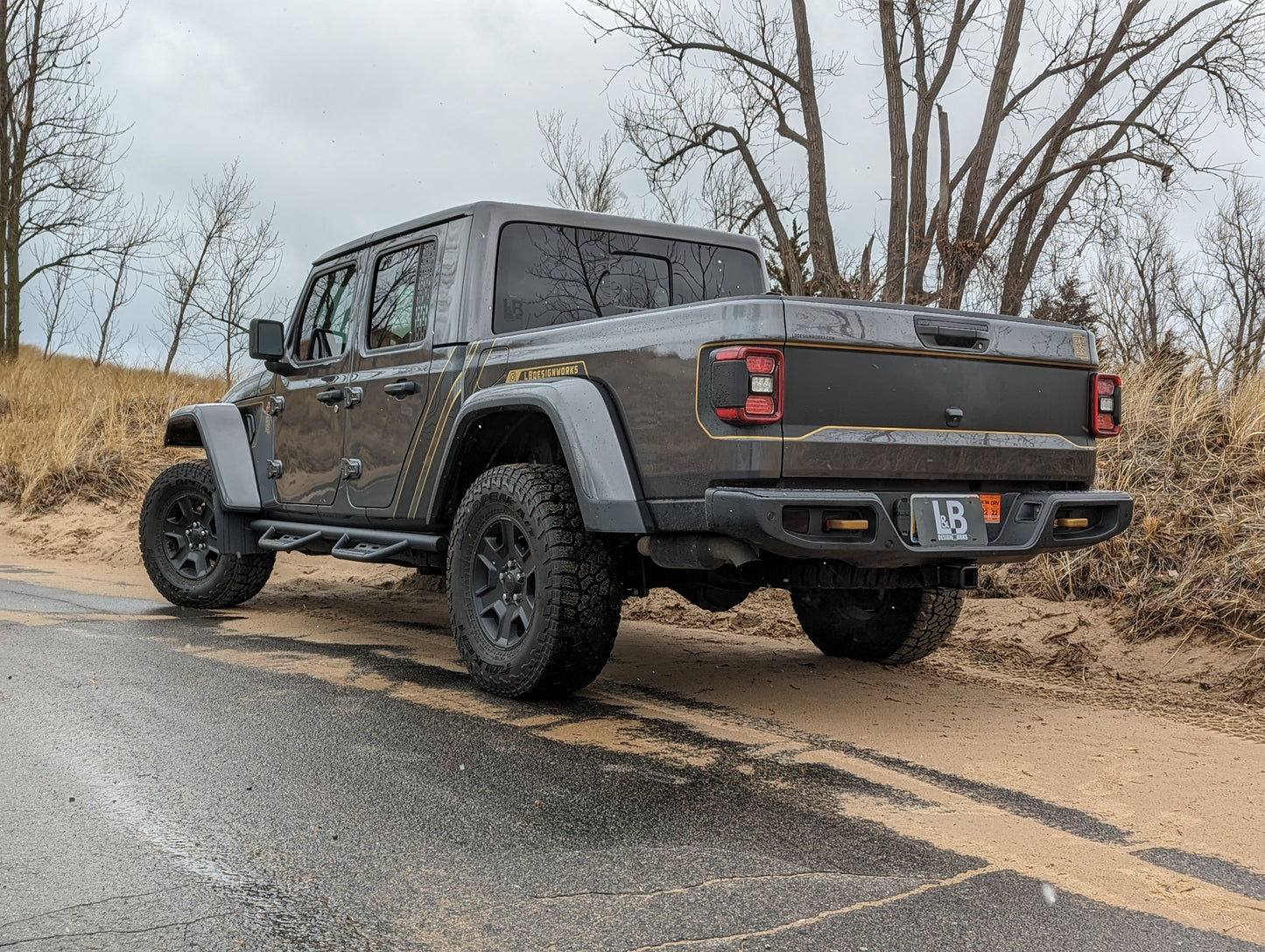 Blackout Arched Tailgate Gold Color Line Rubicon Mojave 3 Layer decal set- fits 2020 and newer Jeep Gladiator