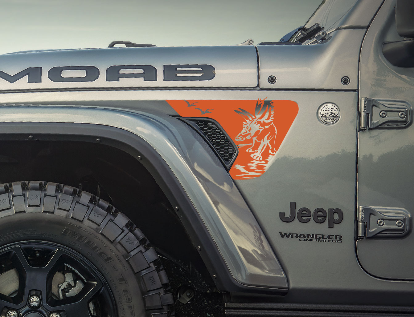 Pentaceratops Pterodactyl Jurassic Dinosaur Vent Decal- Fits Jeep Wrangler  & Gladiator Fender Vent Decal-Pair