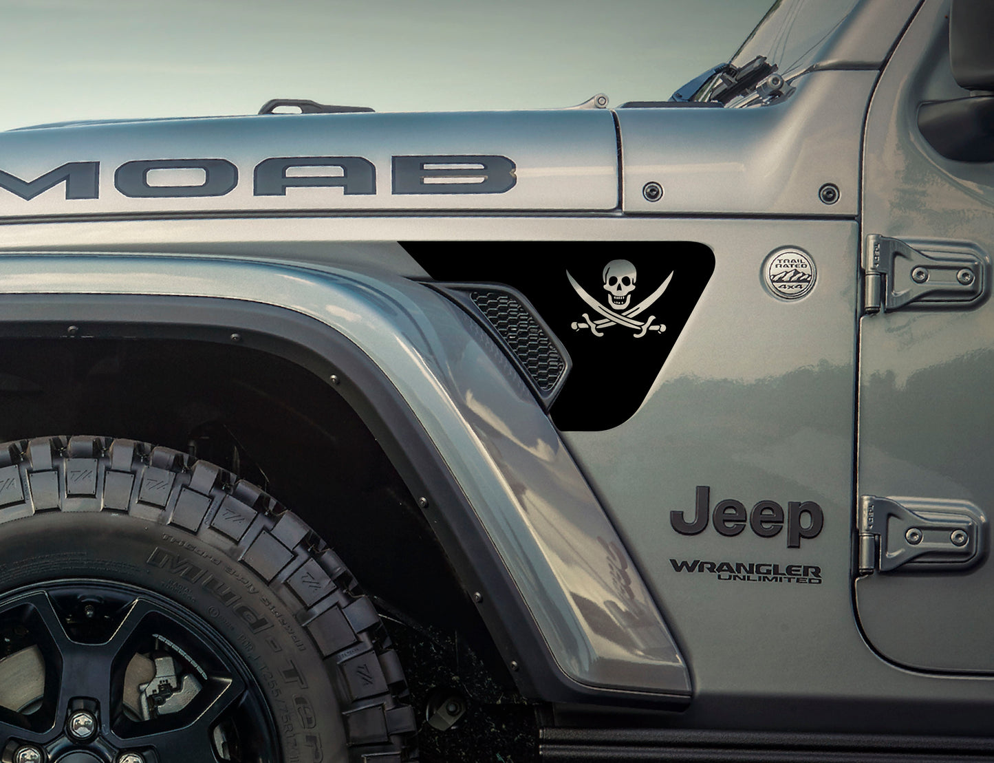 Pirate Flag Jolly Roger Skull and Swords Vent Decal- Fits Jeep Wrangler & Gladiator Fender Vent Decal-Pair