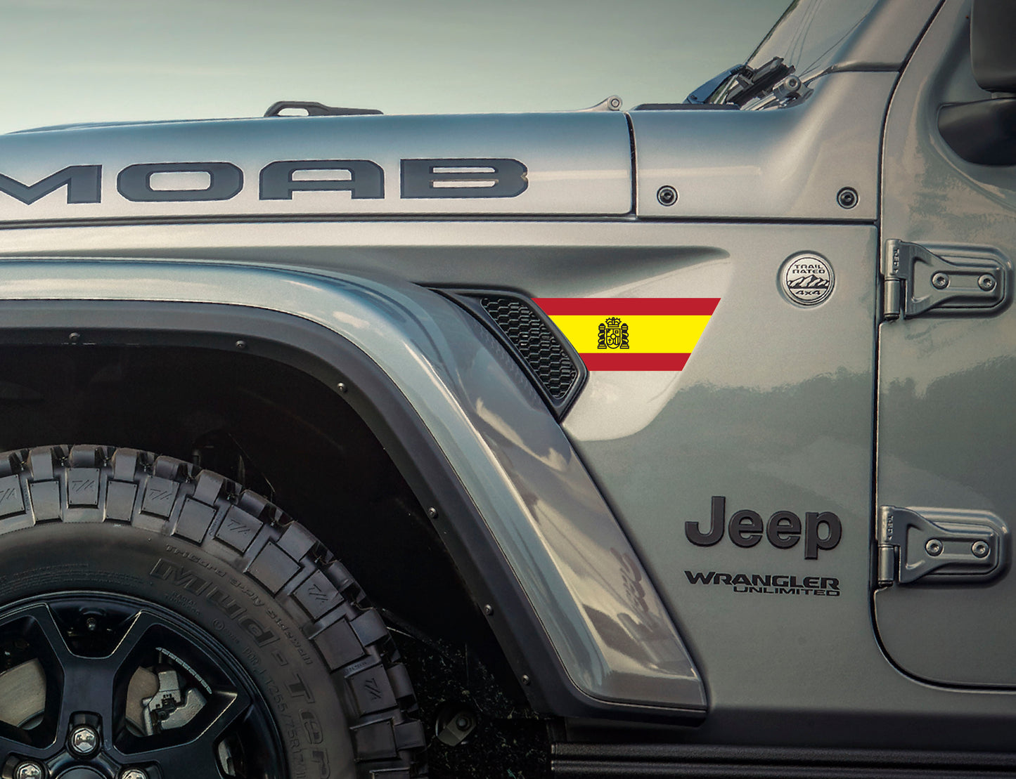Spain Flag Jeep Wrangler JL Fender Vent Flag Decal-Pair