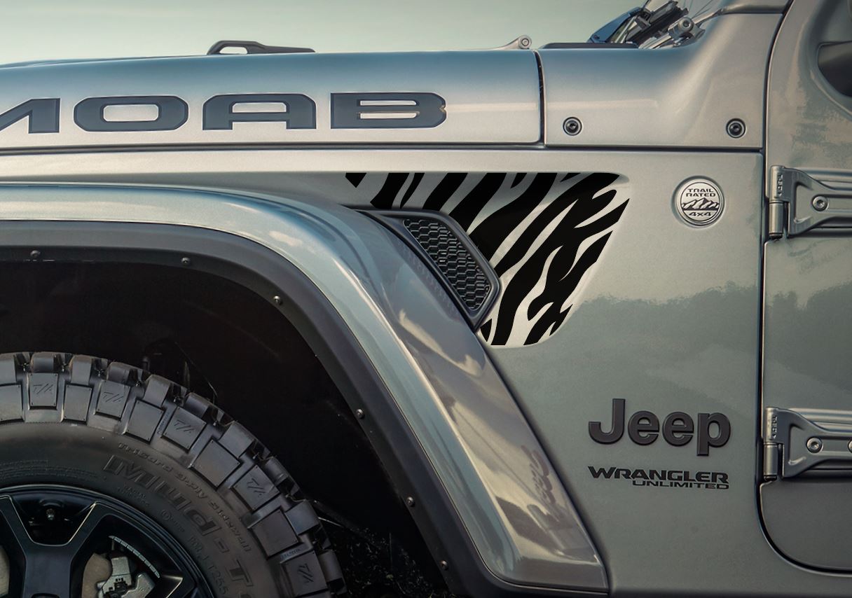Tiger, Zebra Stripes, Animal Pattern Theme Decal- Fits Jeep Wrangler & Gladiator Fender Vent Decal-Pair