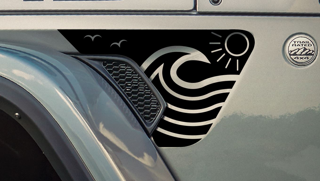 Wave Sun Beach-Hawaiian, California, Florida- Fits Jeep Wrangler & Gladiator JL Fender Vent Decal-Pair