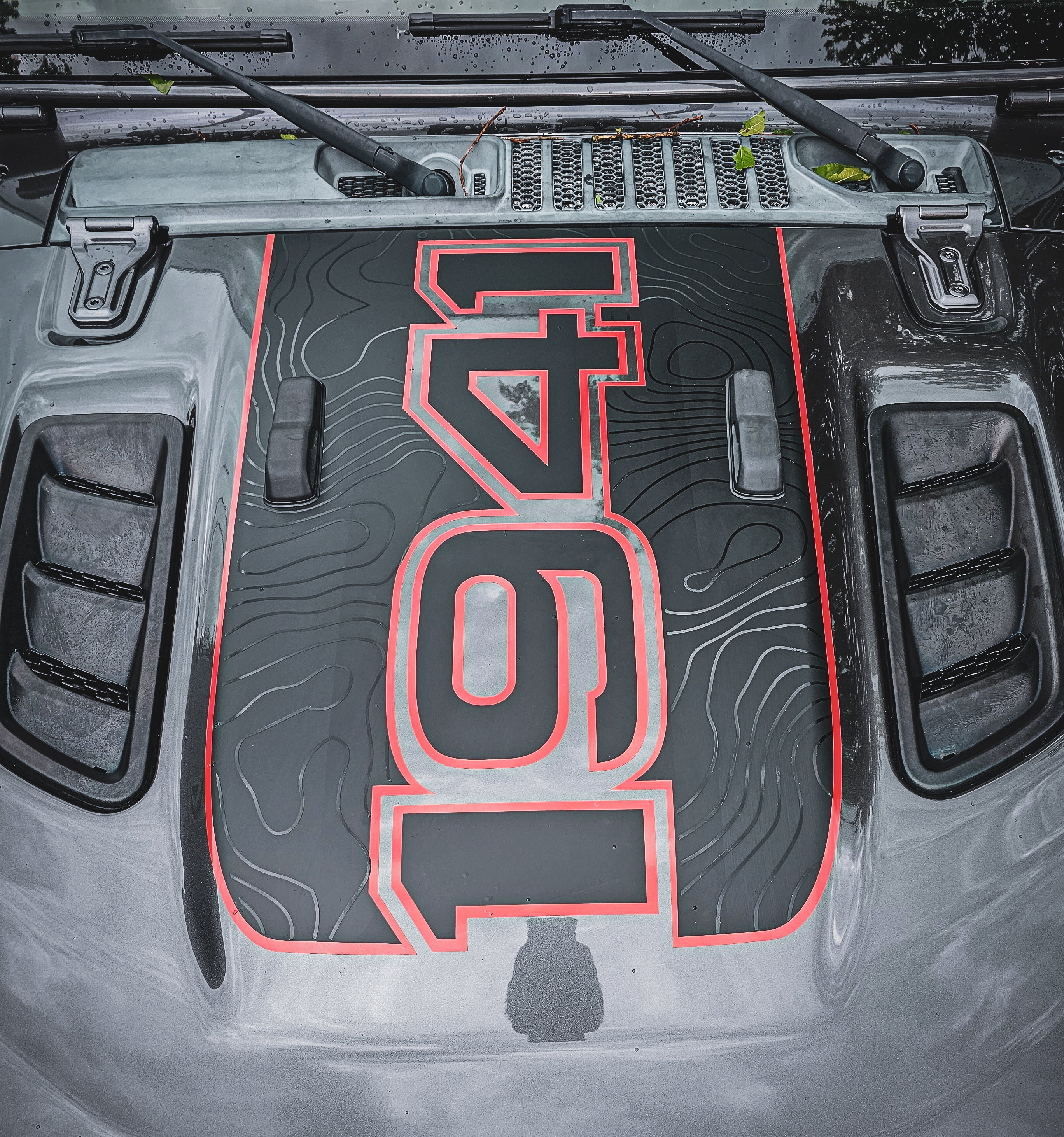 Open 1941 Topographical Red Line Rubicon Blackout Hood Decal- Fits Jee ...