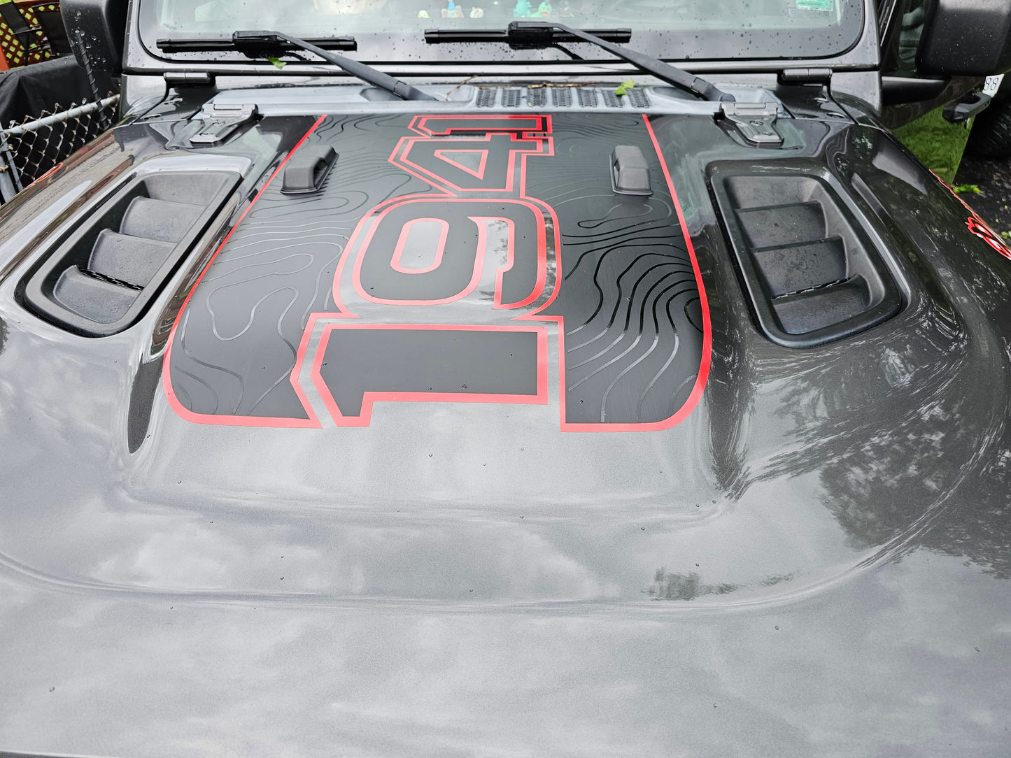 Open 1941 Topographical Red Line Rubicon Blackout Hood Decal- Fits Jeep Wrangler & Gladiator JL Hood Decal (3 Pieces)