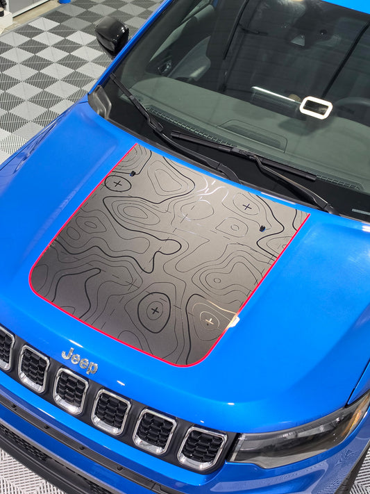 Topographic Full Color Line Blackout Hood Decal- Fits Jeep Compass 2nd Generation Hood Decal Printed Single Layer Decal