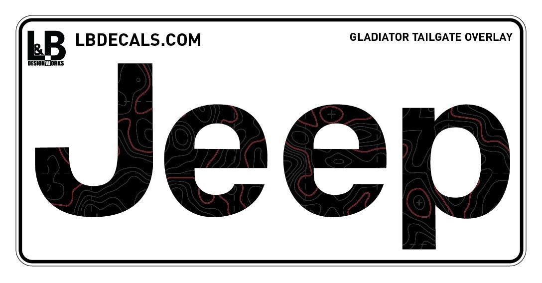 Topographic Tailgate Jeep Overlay Vinyl Decal Set-Pair- fits Wrangler JL & Jeep Gladiator JT
