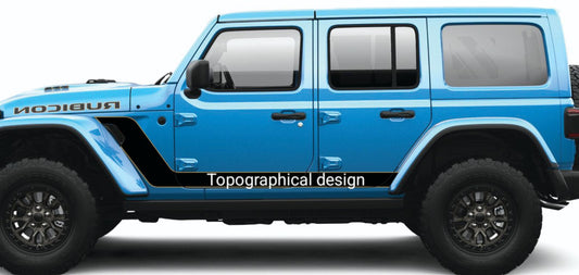 Wrangler Scrambler Style Topographical Red Line Rubicon Blackout Stripe Decal Set- fits 2020 and Newer Jeep Wrangler