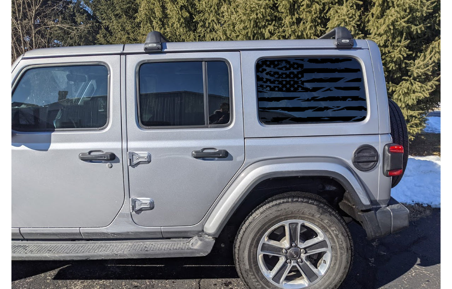 Distressed USA American Flag Rear Window Decal- Fits Jeep Wrangler JL