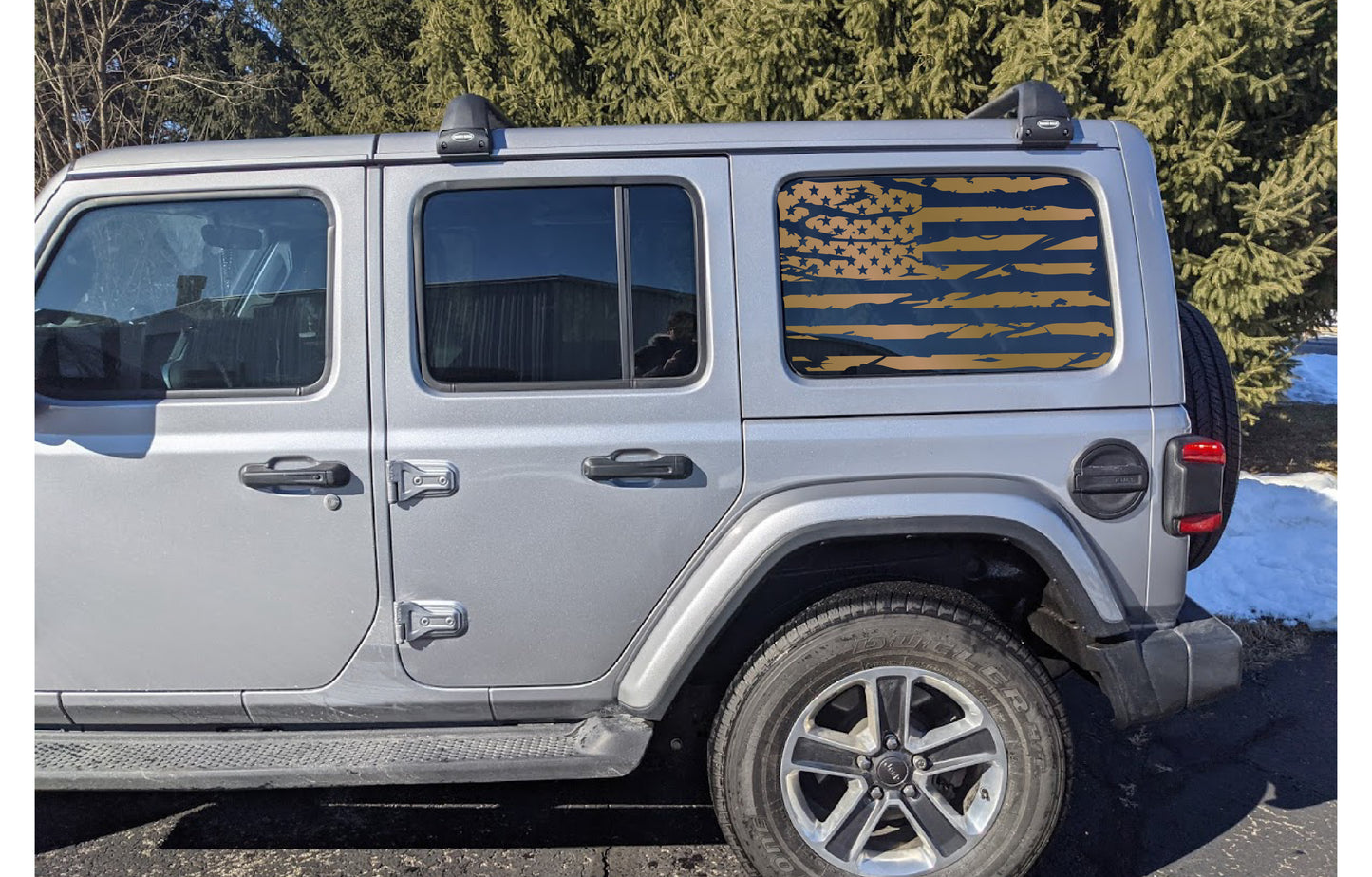 Distressed USA American Flag Rear Window Decal- Fits Jeep Wrangler JL