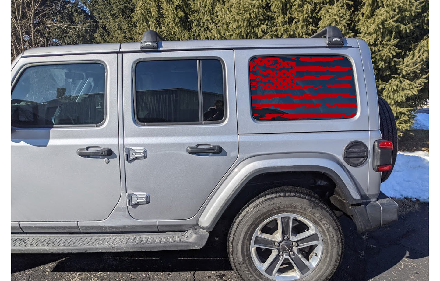 Distressed USA American Flag Rear Window Decal- Fits Jeep Wrangler JL