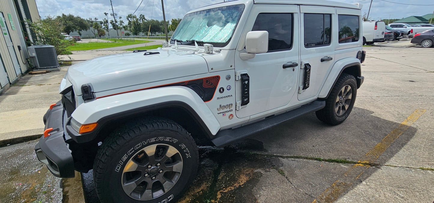 Long Accent Color Topographical Red Line Rubicon Blackout Decal- Fits Jeep Wrangler & Gladiator JL Fender Vent Decal-Pair