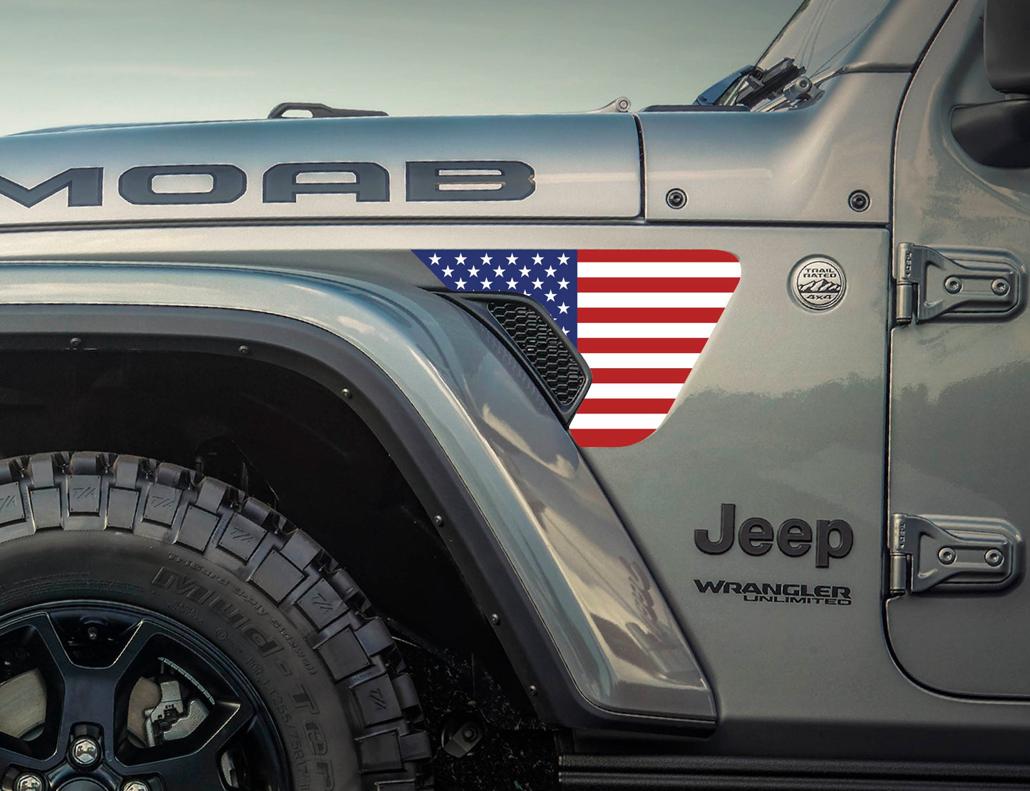 Printed American  Flag Black Printed Flag Vent Decal- Fits Jeep Wrangler JL & Gladiator Fender Vent Decal-Pair