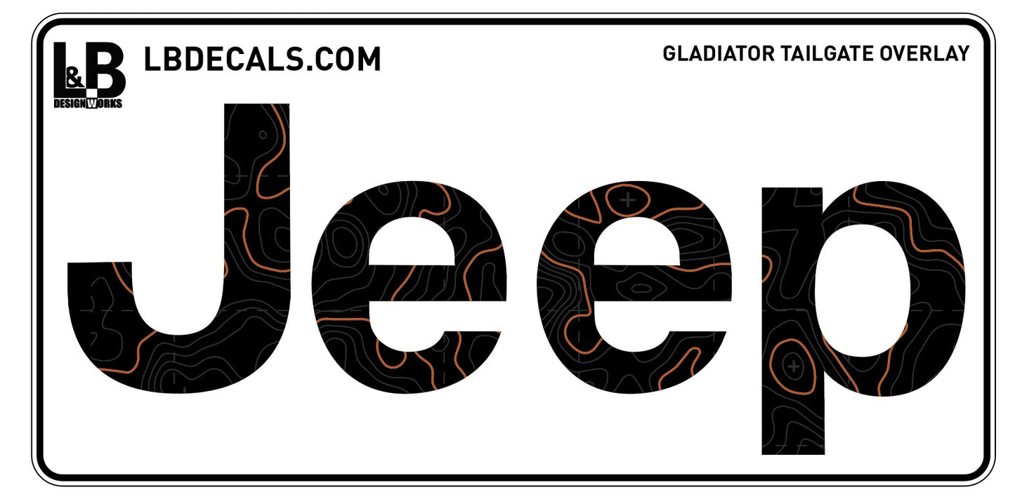 Topographical Side Jeep Overlay Vinyl Decal Set-Pair- fits Wrangler JL & Jeep Gladiator JT