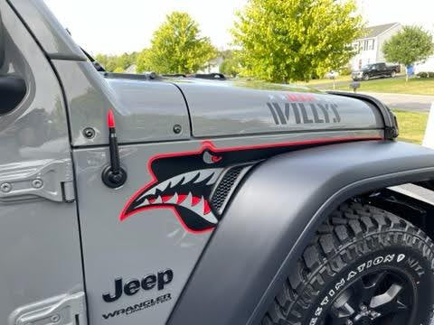 Long Warhawk P-51 P-40 Color Line Blackout 2-Layer Decal- Fits Jeep Wrangler & Gladiator JL Fender Vent Decal-Pair