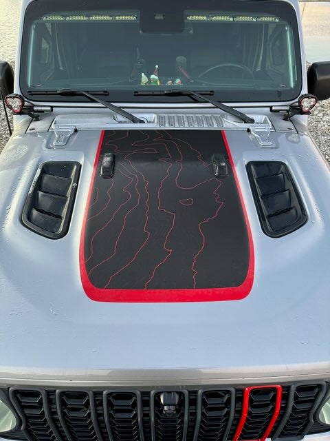 Topographic Rubicon Only Color Line Blackout Hood Decal- Fits Jeep Wrangler & Gladiator JL Hood Decal Printed Single Layer Decal