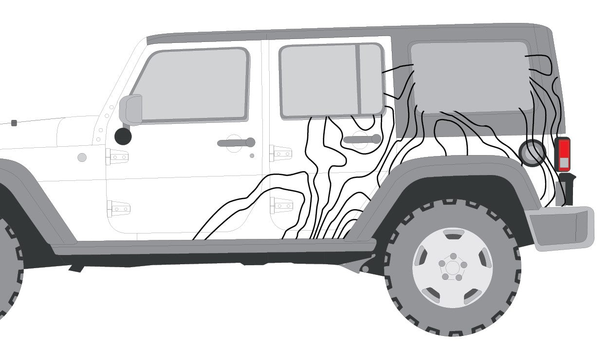 Jeep Wrangler JK Side Topographical Line Door and Roof Stripes Decal Pair