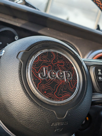 Printed Topographical Steering Wheel Jeep Overlay Vinyl Decal Set-Pair- fits Wrangler JL & Jeep Gladiator JT