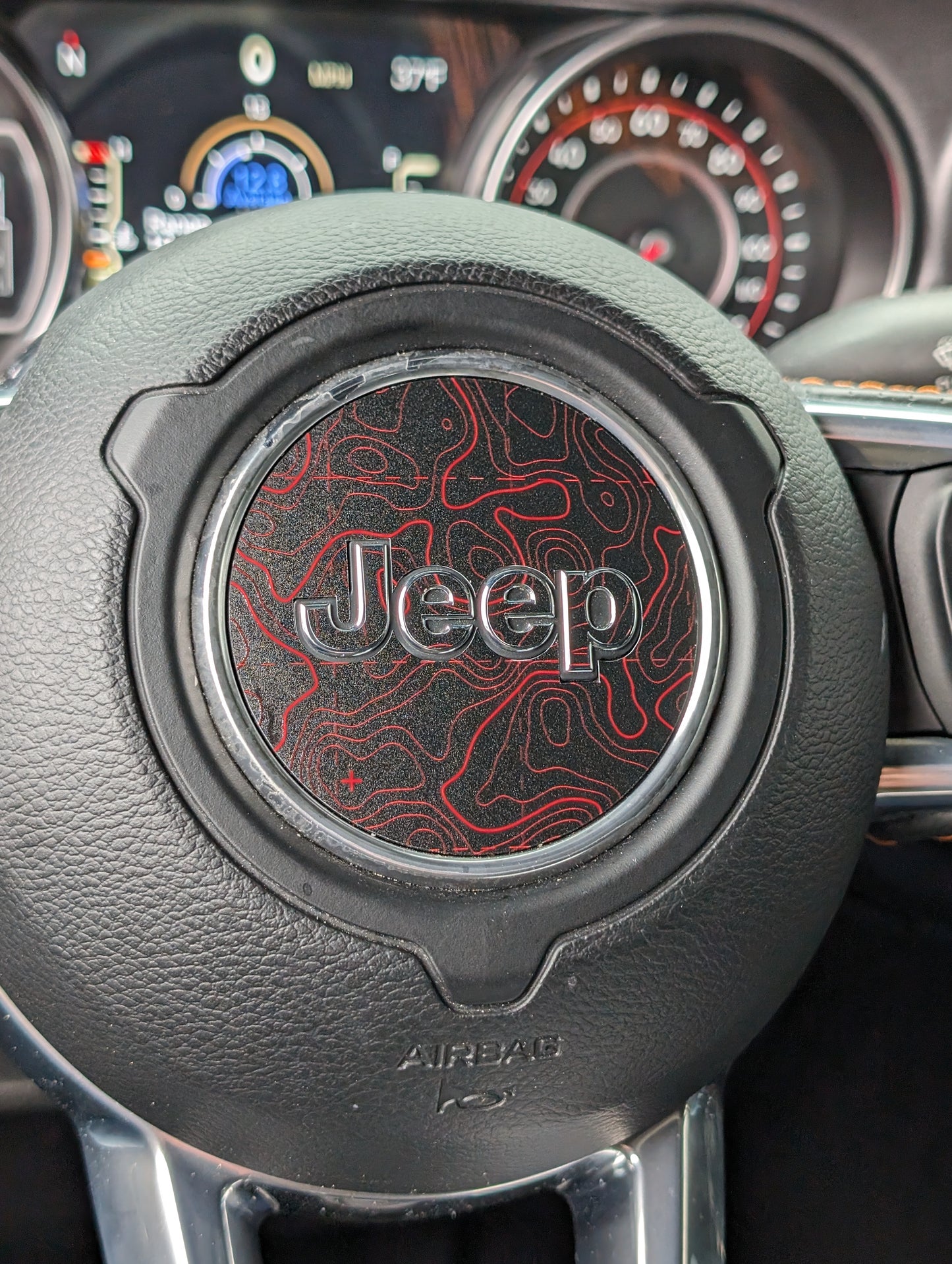 Printed Topographical Steering Wheel Jeep Overlay Vinyl Decal Set-Pair- fits Wrangler JL & Jeep Gladiator JT
