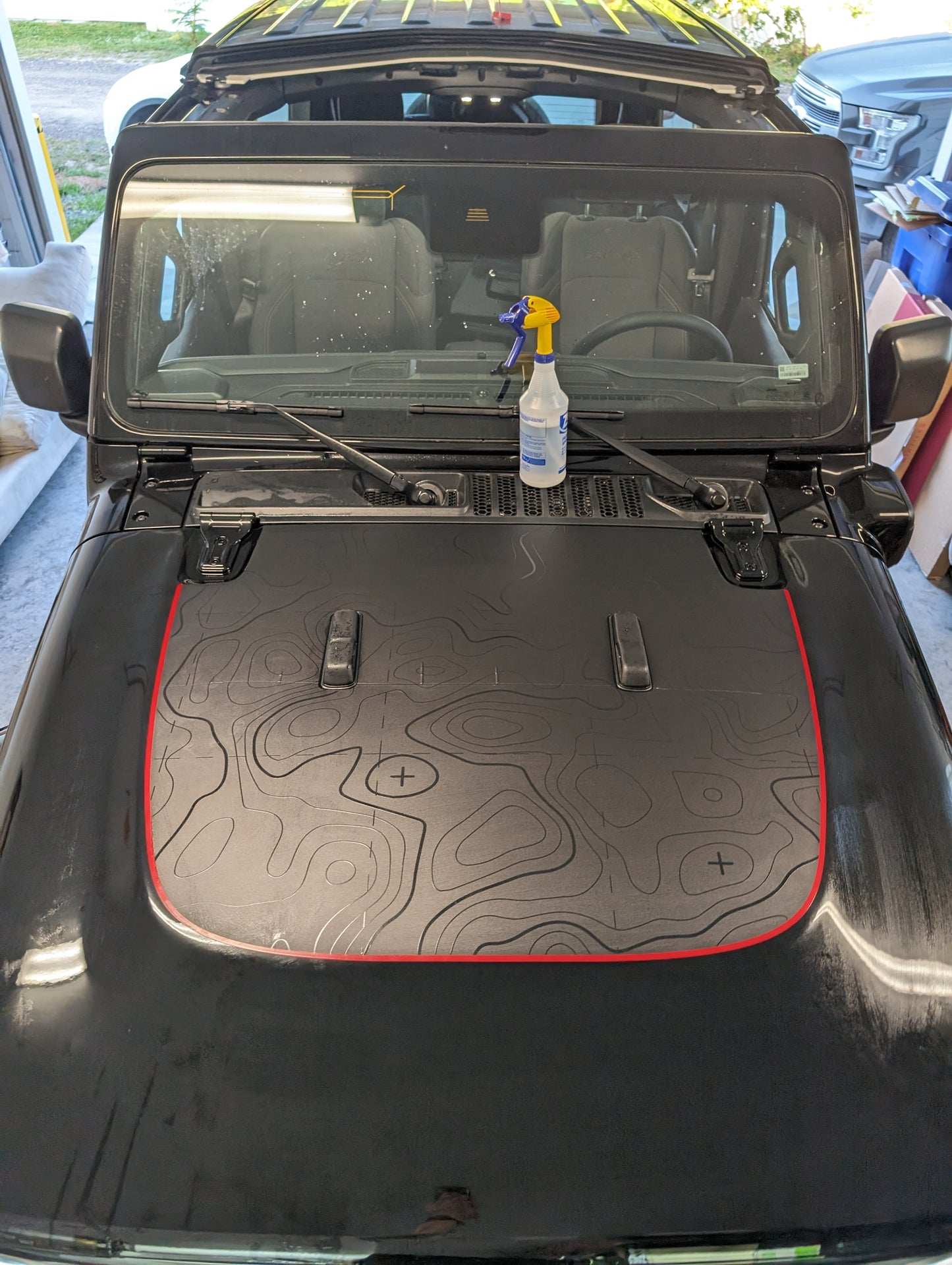 Topographic Full Color Line Blackout Hood Decal- Fits Jeep Wrangler & Gladiator JL Hood Decal Printed Single Layer Decal