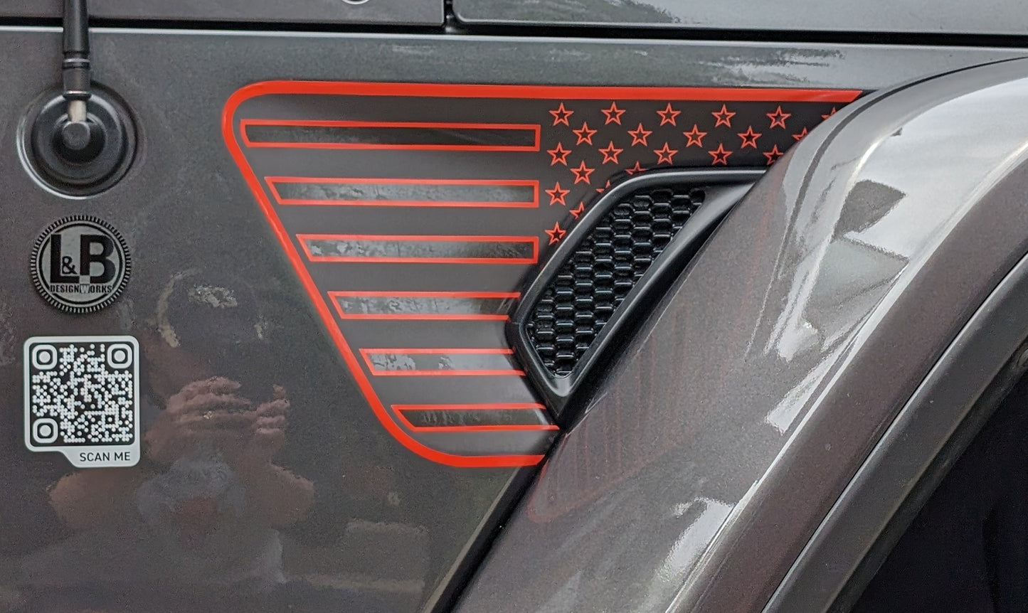 Printed American Flag Color Line Rubicon Blackout Decal- Fits Jeep Wrangler & Gladiator JL Fender Vent Decal-Pair