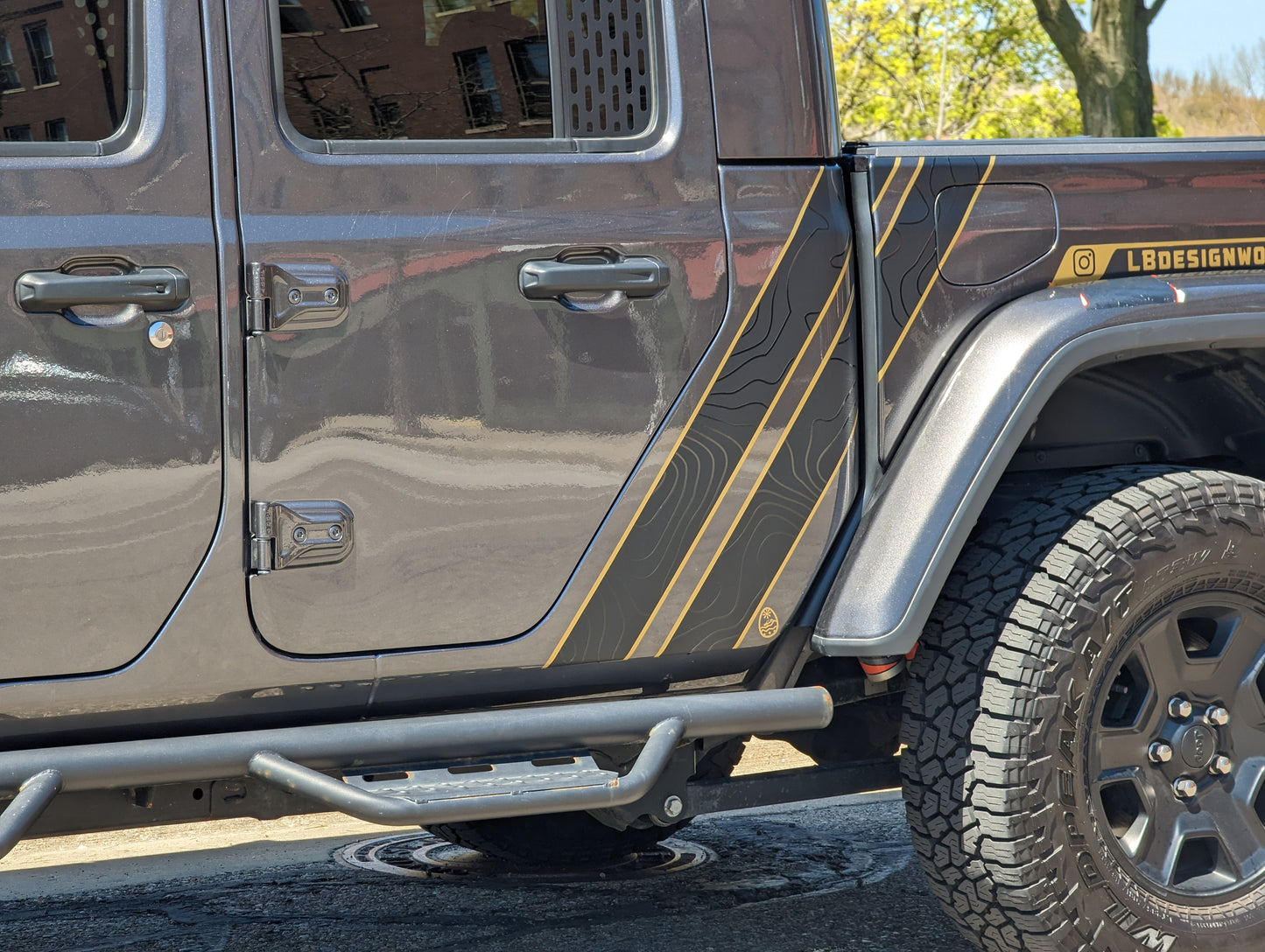 Topographical Gladiator Cab Bed Double Stripe Color Line Rubicon Blackout Decal Set- fits 2018 and Newer Jeep Wrangler