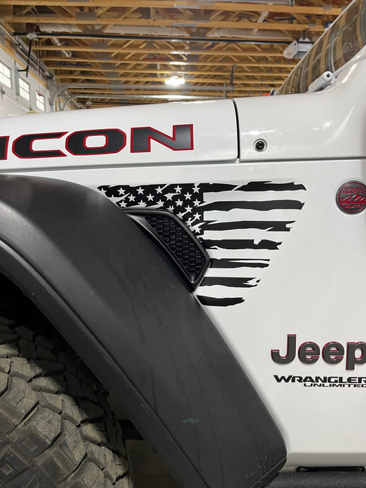 Distressed Large USA American flag Jeep Wrangler & Gladiator JL Fender Vent Flag Decal-Pair