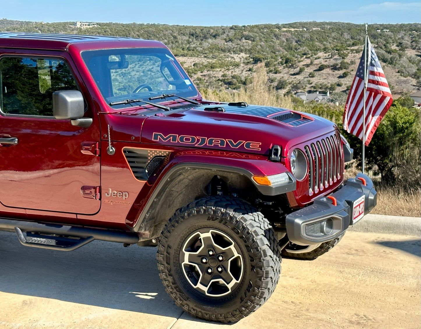 Three Layer Orange Accent American Flag Fender Vent Decal Pair Jeep Wrangler Gladiator