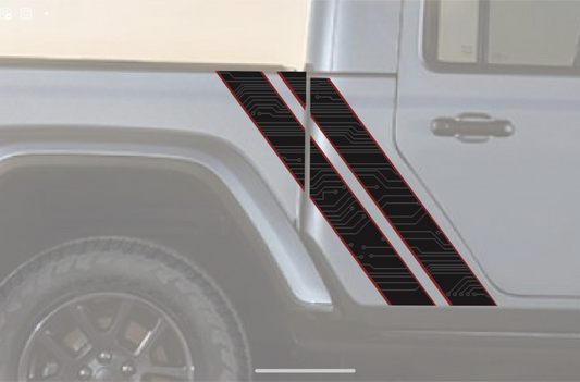 Circuit Board Gladiator Cab Bed Double Stripe Color Line Rubicon Blackout 3 Layer Decal Set- fits 2018 and Newer Jeep Wrangler