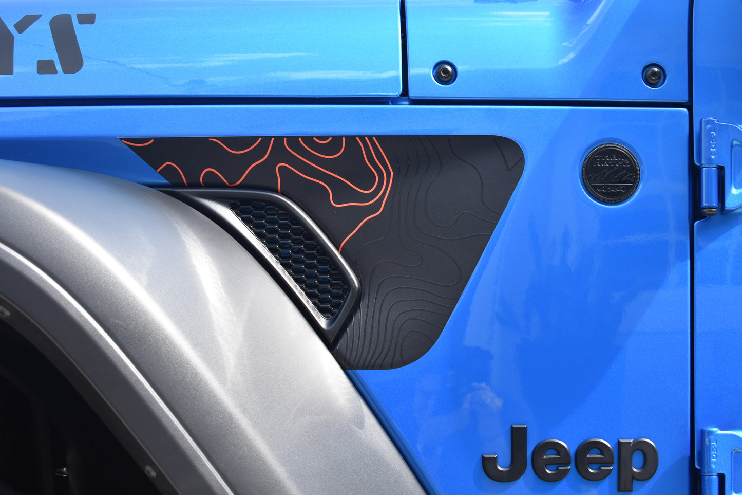 Printed Accent Color Topographical Rubicon Blackout Decal- Fits Jeep Wrangler & Gladiator JL Fender Vent Decal-Pair